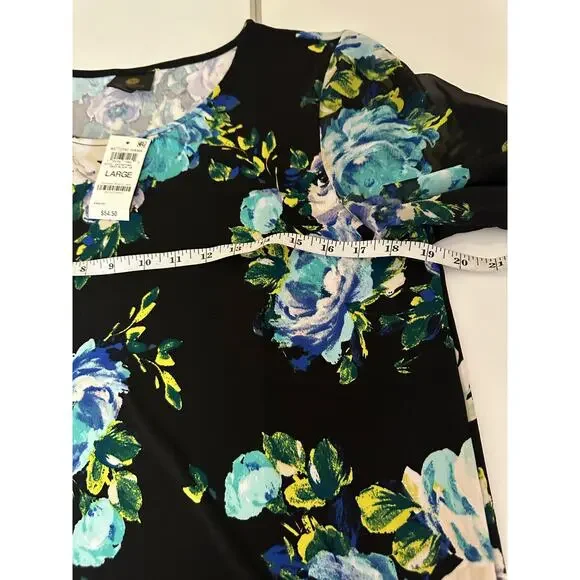 NWT New Women L JM Collection Floral Black 1/2 bell sleeve blouse tunic top - Picture 10 of 12